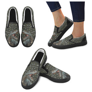 Dinosaur Black Women's Slip-on Canvas Shoes - TeeAmazing