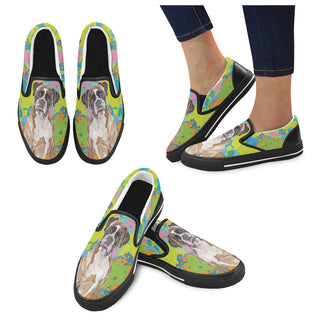 Boxer Water Colour No.2 Black Women's Slip-on Canvas Shoes/Large Size (Model 019) - TeeAmazing