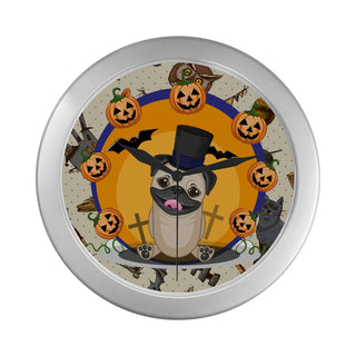 Pug Halloween Silver Color Wall Clock - TeeAmazing