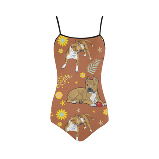 American Staffordshire Terrier Flower Strap Swimsuit ( Model S05) - TeeAmazing