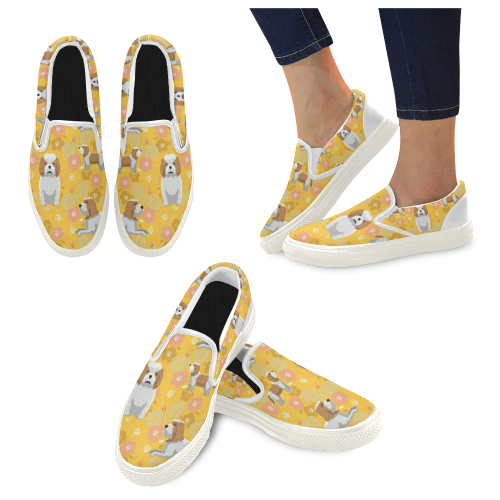 Petit Basset Griffon Vendéen Flower White Women's Slip-on Canvas Shoes - TeeAmazing