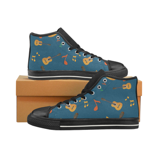 Classic Guitar Pattern Black High Top Canvas Shoes for Kid (Model 017) - TeeAmazing