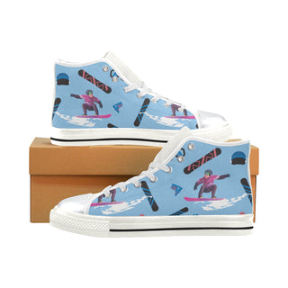 Snowboarding Pattern White High Top Canvas Shoes for Kid - TeeAmazing