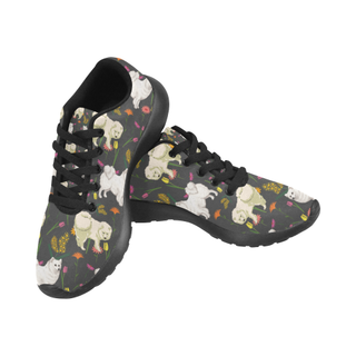 American Eskimo Dog Flower Black Sneakers Size 13-15 for Men - TeeAmazing