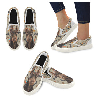 Doberman Dog White Women's Slip-on Canvas Shoes - TeeAmazing