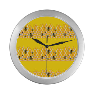 Bee Pattern Silver Color Wall Clock - TeeAmazing