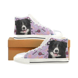 Border Collie White High Top Canvas Shoes for Kid - TeeAmazing