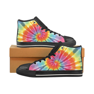 Tie Dye Black Men’s Classic High Top Canvas Shoes /Large Size - TeeAmazing