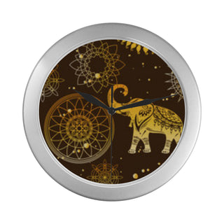Elephant and Mandalas Silver Color Wall Clock - TeeAmazing