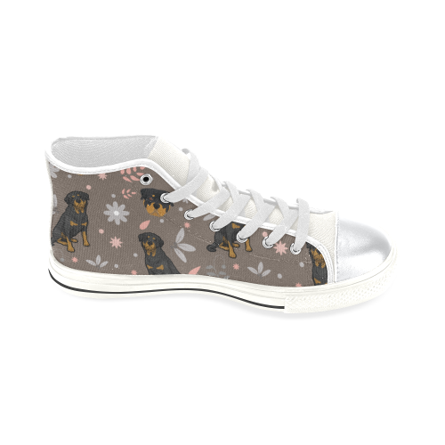 Rottweiler Flower White High Top Canvas Women's Shoes/Large Size (Model 017) - TeeAmazing