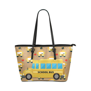 School Bus Leather Tote Bag/Small - TeeAmazing