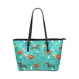 Dachshund Flower Leather Tote Bag/Small - TeeAmazing