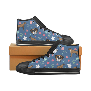 Boxer Flower Black High Top Canvas Shoes for Kid (Model 017) - TeeAmazing