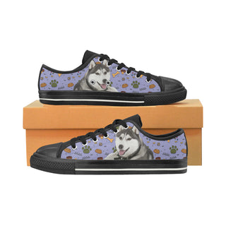 Siberian Husky Dog Black Low Top Canvas Shoes for Kid - TeeAmazing