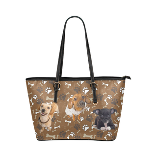 Chiweenie Pattern Leather Tote Bag/Small - TeeAmazing