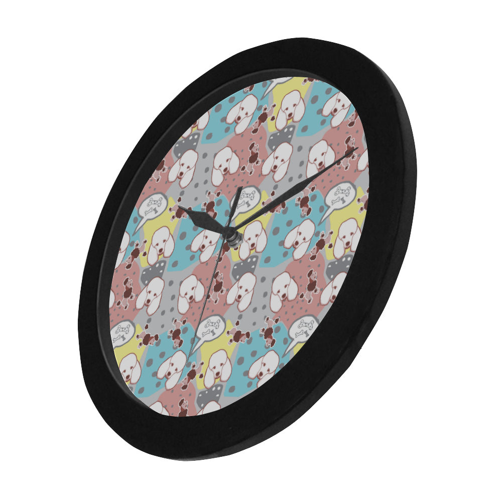 Poodle Pattern Black Circular Plastic Wall clock - TeeAmazing