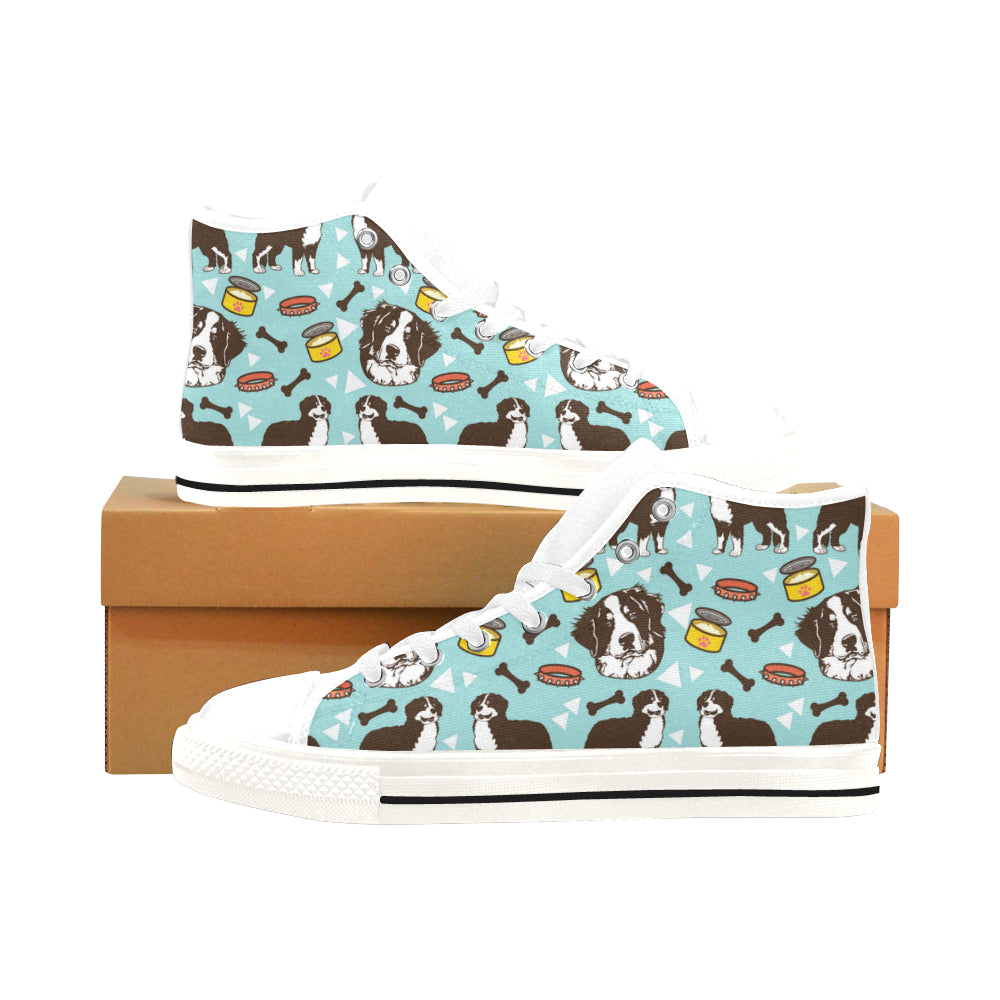Bernese Mountain Pattern White Men’s Classic High Top Canvas Shoes /Large Size - TeeAmazing