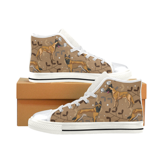 Belgian Malinois Flower White High Top Canvas Women's Shoes/Large Size (Model 017) - TeeAmazing