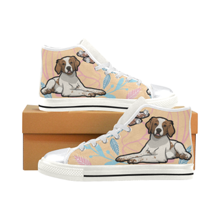 Brittany Spaniel Flower White High Top Canvas Shoes for Kid - TeeAmazing