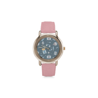 Esthetician Pattern Women's Rose Gold Leather Strap Watch - TeeAmazing