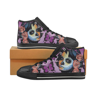 Sugar Skull Candy V1 Black High Top Canvas Women's Shoes/Large Size - TeeAmazing
