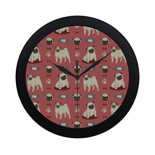 Pug Pattern Black Circular Plastic Wall clock - TeeAmazing