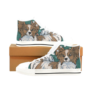 Papillon Dog White Men’s Classic High Top Canvas Shoes /Large Size - TeeAmazing