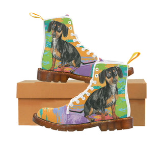 Dachshund Water Colour No.2 White Boots For Women - TeeAmazing