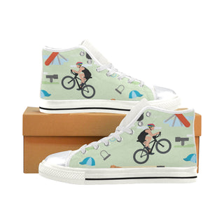 Cycling Pattern White High Top Canvas Shoes for Kid - TeeAmazing