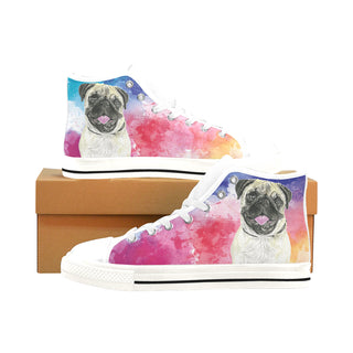 Pug Water Colour No.1 White Men’s Classic High Top Canvas Shoes /Large Size - TeeAmazing
