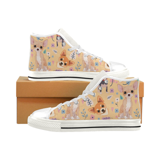 Chihuahua Flower White Men’s Classic High Top Canvas Shoes - TeeAmazing