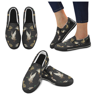 Mallard Duck Black Women's Slip-on Canvas Shoes/Large Size (Model 019) - TeeAmazing