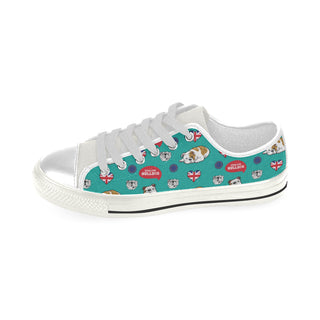 English Bulldog White Low Top Canvas Shoes for Kid - TeeAmazing