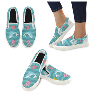 Dolphin White Women's Slip-on Canvas Shoes - TeeAmazing