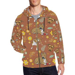 American Staffordshire Terrier Flower All Over Print Full Zip Hoodie for Men (Model H14) - TeeAmazing
