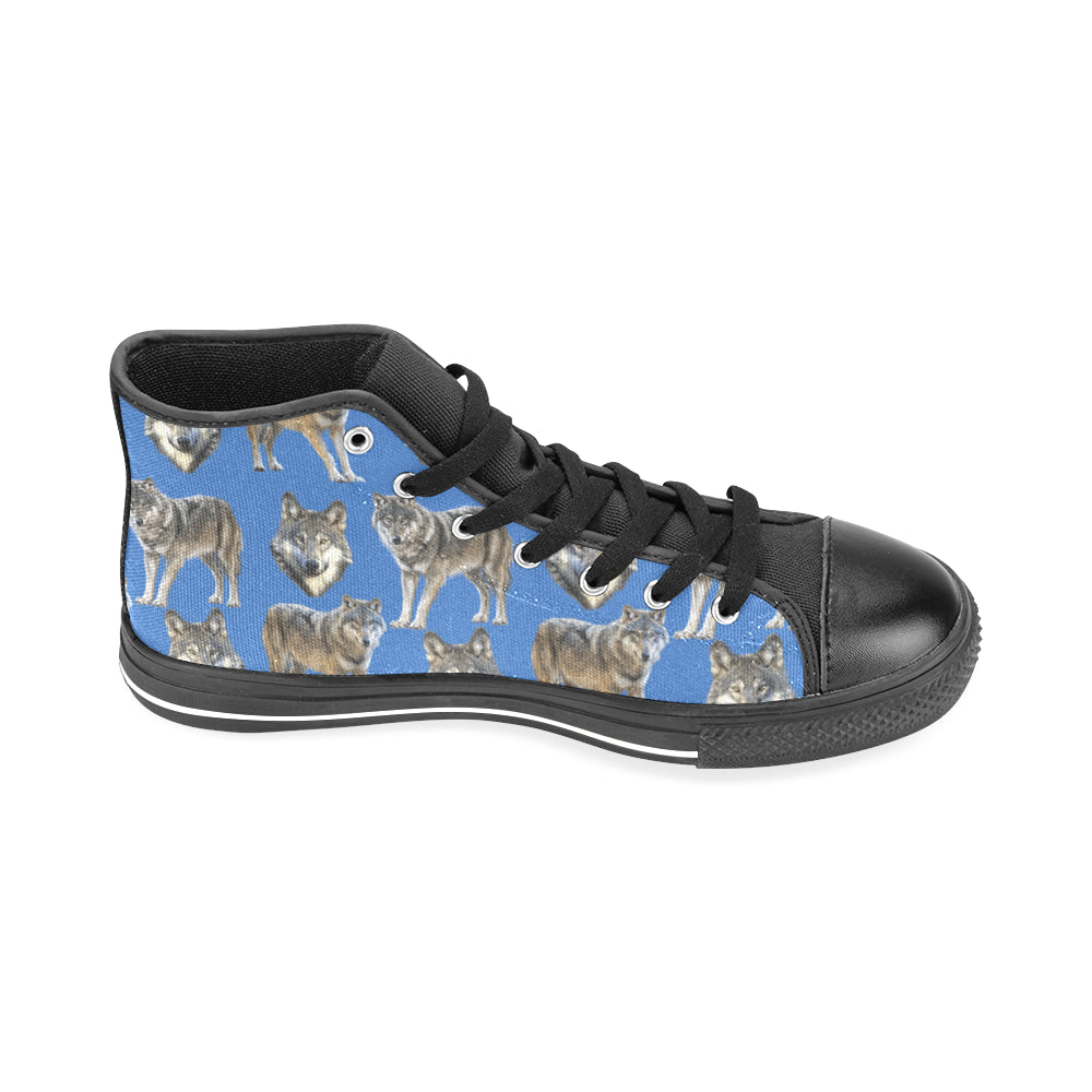 Wolf Pattern Black Men’s Classic High Top Canvas Shoes /Large Size - TeeAmazing