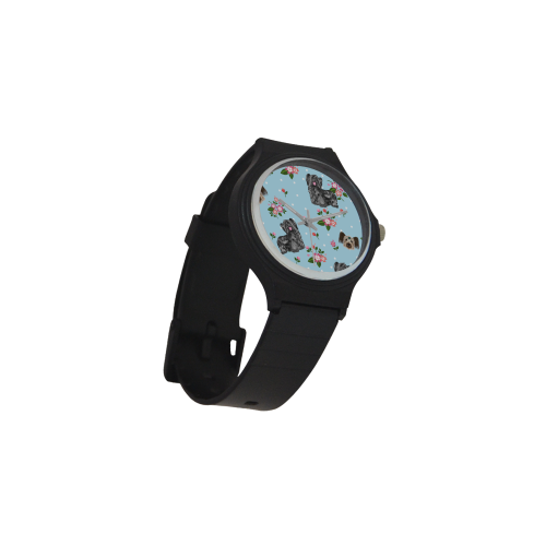Skye Terrier Flower Unisex Round Plastic Watch(Model 302) - TeeAmazing