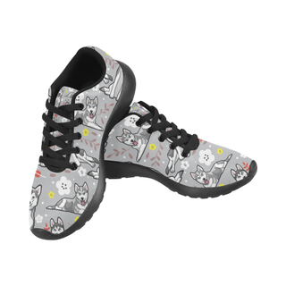 Siberian Husky Flower Black Sneakers Size 13-15 for Men - TeeAmazing