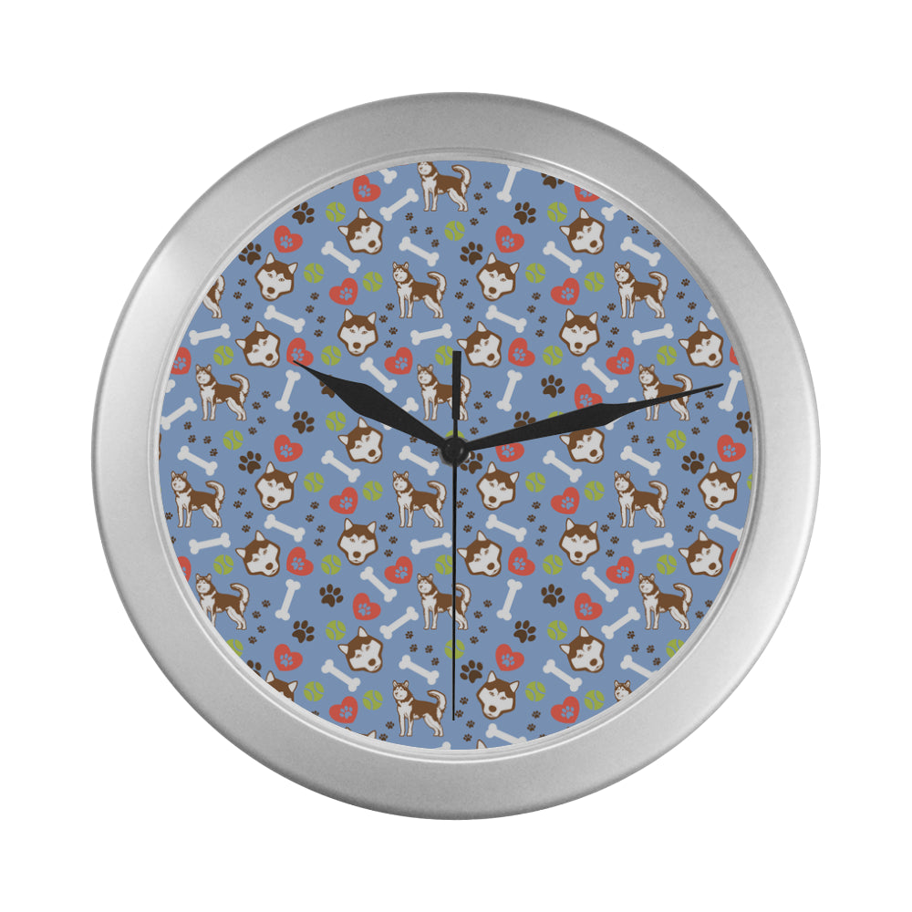Alaskan Malamute Pattern Silver Color Wall Clock - TeeAmazing