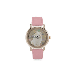 American Eskimo Dog Women's Rose Gold Leather Strap Watch - TeeAmazing