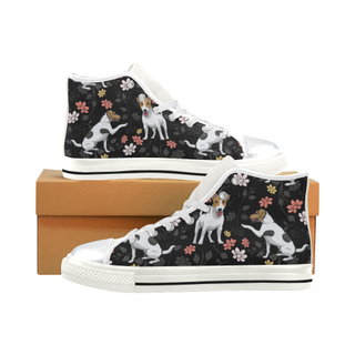 Jack Russell Terrier Flower White High Top Canvas Women's Shoes/Large Size (Model 017) - TeeAmazing