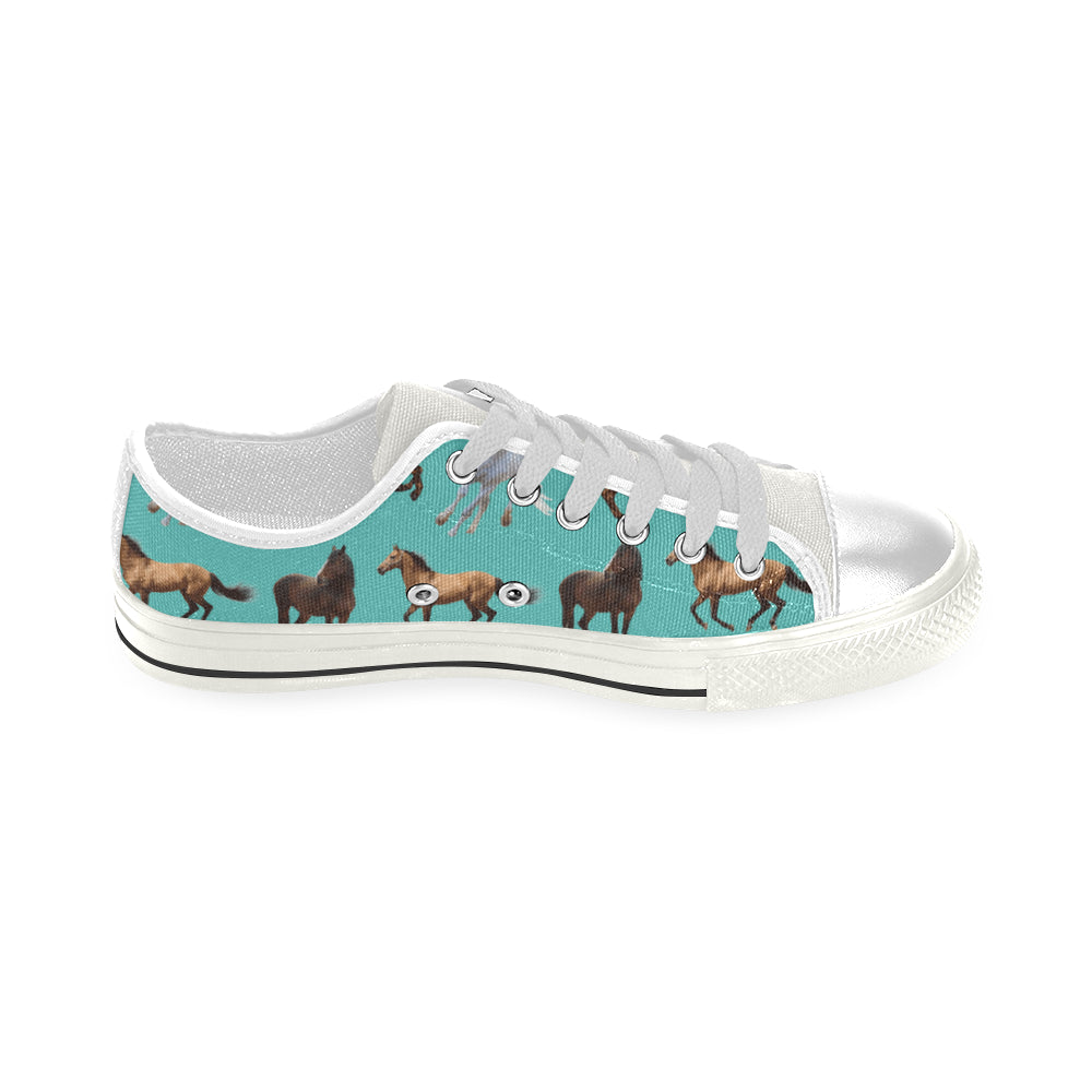 Horse Pattern White Low Top Canvas Shoes for Kid - TeeAmazing
