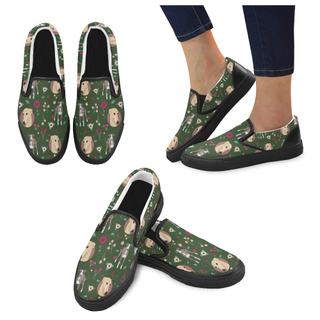 Greyhound Flower Black Women's Slip-on Canvas Shoes - TeeAmazing