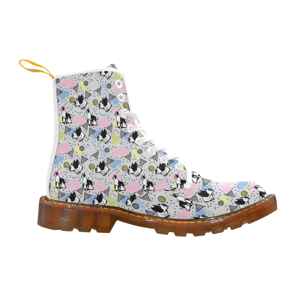 American Staffordshire Terrier Pattern White Boots For Women - TeeAmazing