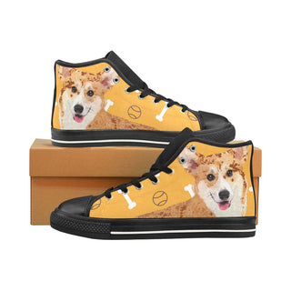 Corgi Black Men’s Classic High Top Canvas Shoes /Large Size - TeeAmazing