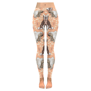 Chinese Crested Flower Low Rise Leggings (Invisible Stitch) (Model L05) - TeeAmazing