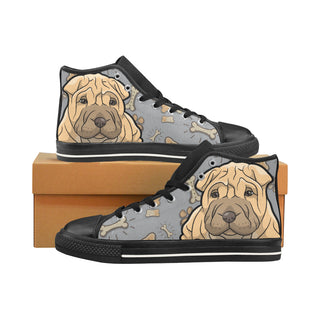 Shar Pei Dog Black Men’s Classic High Top Canvas Shoes /Large Size - TeeAmazing