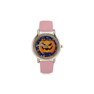 Pumpkin Halloween Women's Rose Gold Leather Strap Watch - TeeAmazing