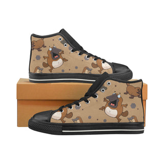 Platypus Pattern Black High Top Canvas Women's Shoes/Large Size - TeeAmazing