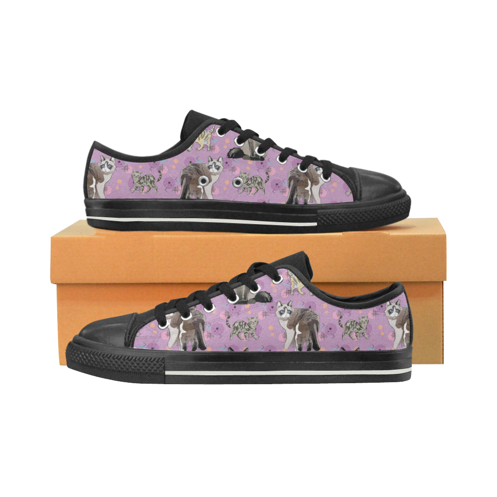 Balinese Cat Black Low Top Canvas Shoes for Kid - TeeAmazing